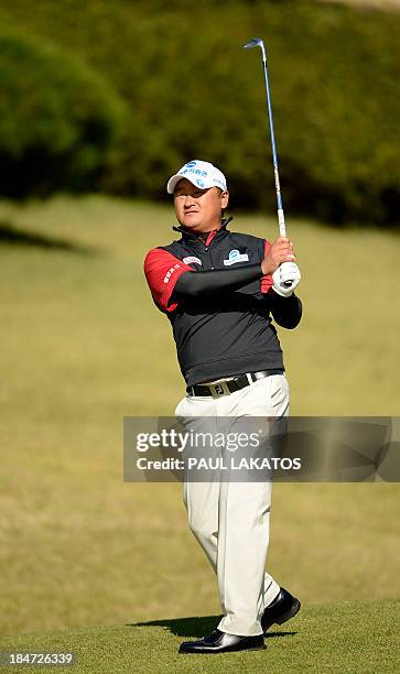 Defending champion Kim Dae-sub of Korea on the course during the Pro-Am competition of the Kolon Korea Open at Woo Jeong Hills Country Club near...