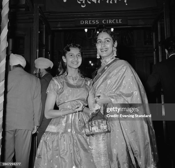 Indian actress Nutan and her younger sister Tanuja, also an actress, during a visit to the theatre, September 26th 1957.