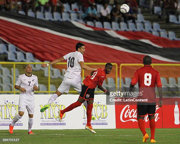 Rory Fallon of New Zealand battles for the ball during a FIFA Friendly match between Trinidad & Tobago and New Zealand at the Hasley Crawford Stadium...