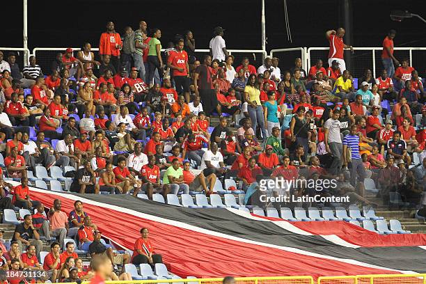 Trinidad and Tobago supporters cheer for their team during a FIFA Friendly match between Trinidad & Tobago and New Zealand at the Hasley Crawford...