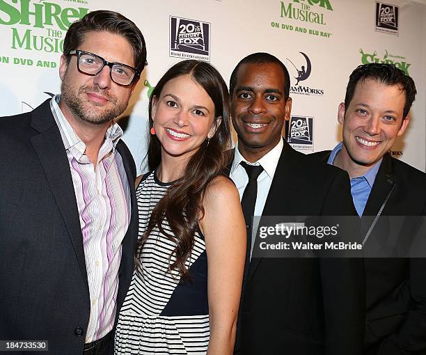 Christopher Sieber, Sutton Foster, Daniel Breaker and John Tartaglia attend the "Shrek: The Musical" Blue-Ray and DVD release party at The Hudson...