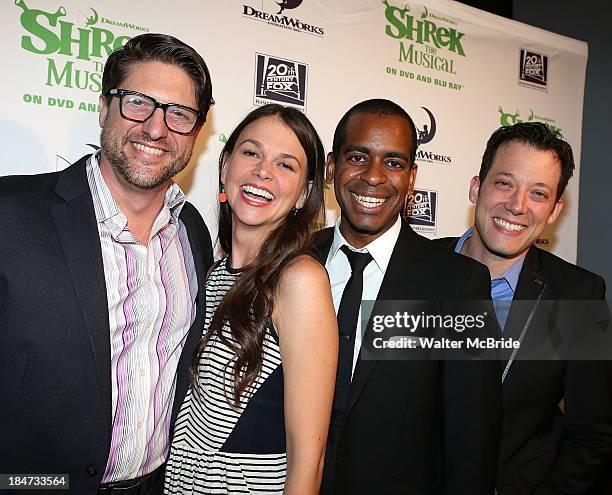 Christopher Sieber, Sutton Foster, Daniel Breaker and John Tartaglia attend the "Shrek: The Musical" Blue-Ray and DVD release party at The Hudson...