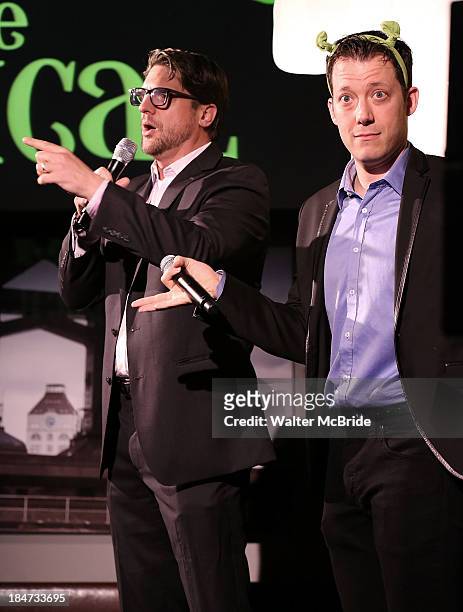 Christopher Sieber and John Tartaglia performing at the "Shrek: The Musical" Blue-Ray and DVD release part at The Hudson Bond on October 15, 2013 in...