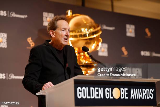Barry Adelman speaks onstage during the 81st Golden Globe Awards nominations announcement at The Beverly Hilton on December 11, 2023 in Beverly...