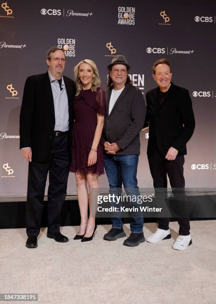 Ricky Kirshner, Helen Hoehne, Glenn Weiss and Barry Adelman pose onstage during the 81st Golden Globe Awards nominations announcement at The Beverly...