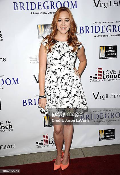 Actress Andrea Bowen attends the premiere of "Bridegroom" at AMPAS Samuel Goldwyn Theater on October 15, 2013 in Beverly Hills, California.