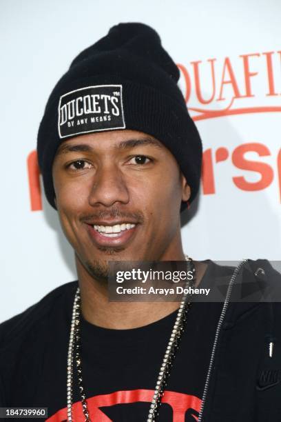 Nick Cannon attends the Aquafina FlavorSplash Launch Party With Austin Mahone & Nick Cannon at Sony Pictures Studios on October 15, 2013 in Culver...