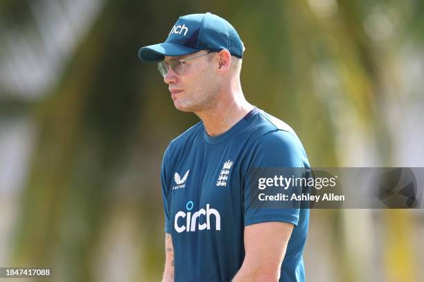 Andrew Flintoff looks on during an England Net session ahead of the first T20 International between West Indies and England at Kensington Oval on...