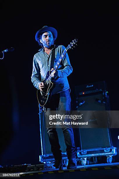 James Shaw of Metric performs on stage at Key Arena on October 15, 2013 in Seattle, Washington.