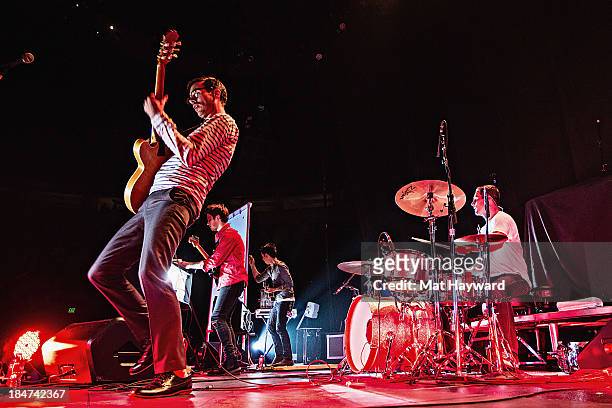 Forrest Kline of Hellogoodbye performs on stage at Key Arena on October 15, 2013 in Seattle, Washington.