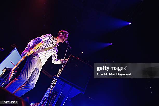 Forrest Kline of Hellogoodbye performs on stage at Key Arena on October 15, 2013 in Seattle, Washington.