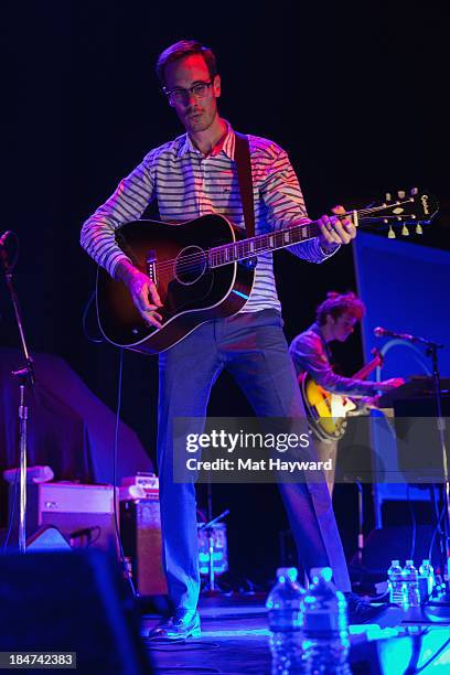 Forrest Kline of Hellogoodbye performs on stage at Key Arena on October 15, 2013 in Seattle, Washington.