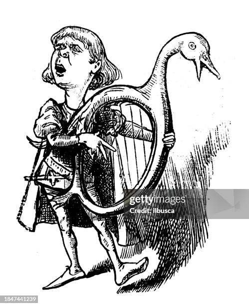 british satire caricature comic cartoon illustration - lyre bird stock illustrations