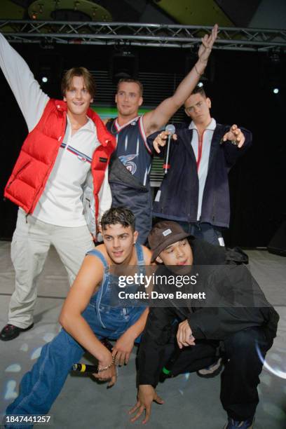 British boy band 5ive members at a launch event for the band held at The 5th Floor restaurant, Harvey Nichols, London, September 1997.