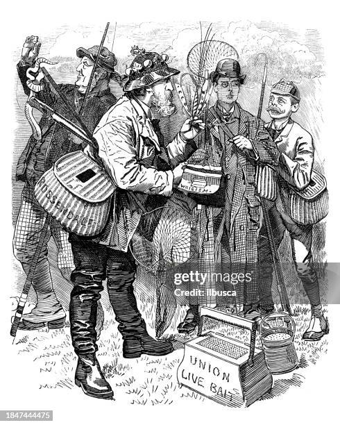 british satire caricature comic cartoon illustration - casting net stock illustrations