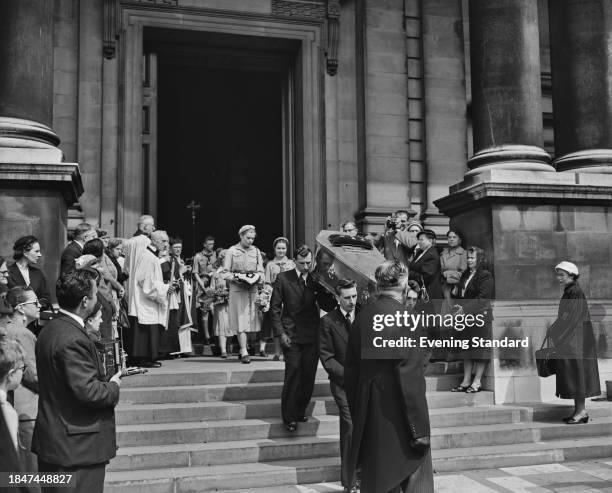 The coffin of Polish resistance fighter Countess Teresa Lubienska is carried from the Brompton Oratory after the Requiem Mass, London, May 31st 1957.