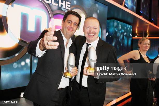 Bastian Pastewka and Stefan Raab attend the 17th Annual of the German Comedy Awards at Coloneum on October 15, 2013 in Cologne, Germany.