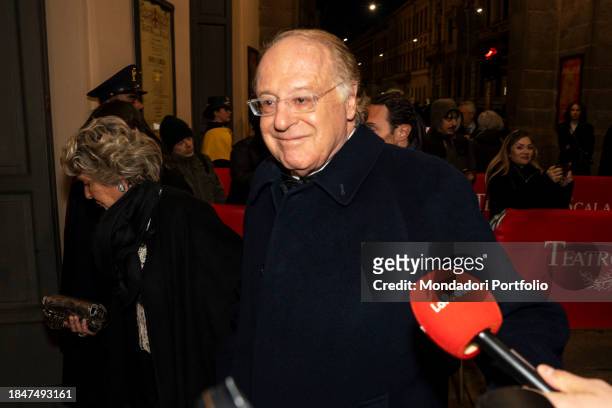 Italian manager, sports executive and banker, chairman of Milan and Enel Paolo Scaroni participates in the premiere of the La Scala Theater for the...