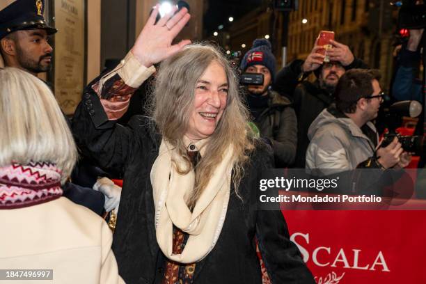 American singer Patti Smith participates in the premiere of the La Scala Theater for the opening of the 2023/2024 season. Milan , December 7th, 2023