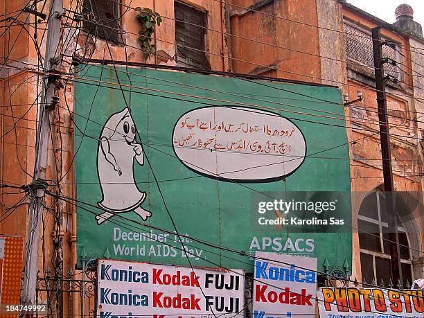 Hyderabad, India, street photo, health, poster, World Aids Day, condom, Poster in front of a building.