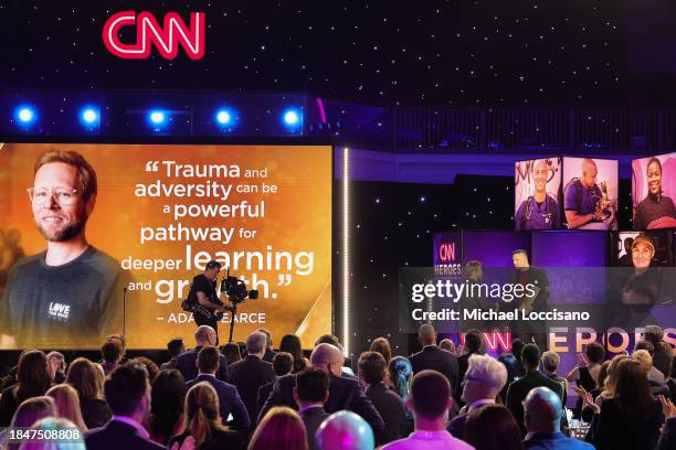 Joe Manganiello and Adam Pearce speak onstage at the 17th Annual CNN Heroes: An All-Star Tribute at The American Museum of Natural History on...