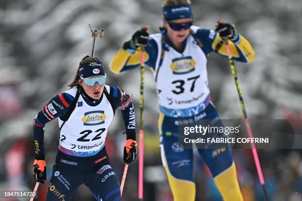 France's Justine Braisaz Bouchet competes to win the Women's 7,5km sprint race as part of the Biathlon World Cup event in Lenzerheide, on December...