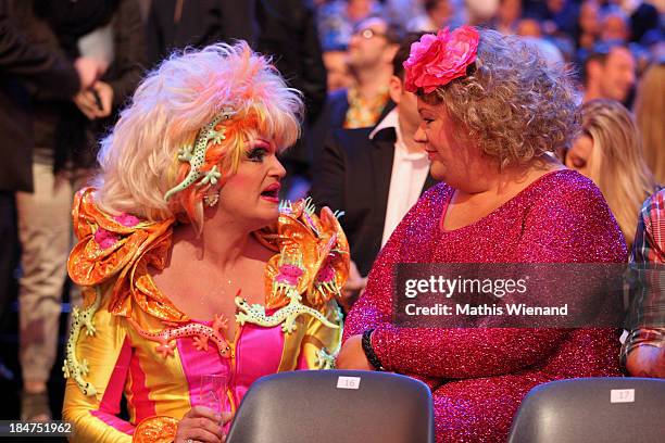 Cindy aus Marzahn and Olivia Jones attend the 17th Annual of the German Comedy Awards at Coloneum on October 15, 2013 in Cologne, Germany.