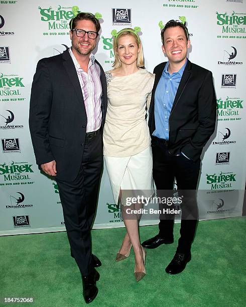 Christopher Sieber, Kelly Rutherford and John Tartaglia attend the release party for "Shrek: The Musical" Blue-Ray and DVD on October 15, 2013 in New...