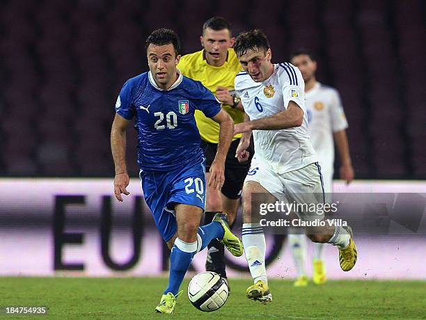 Giuseppe Rossi of Italy in action during the FIFA 2014 World Cup qualifier group B match between Italy and Armenia at Stadio San Paolo on October 15,...