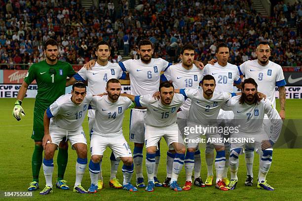 Greece's national football team players Orestis Karnezis, Kostas Manolas, Alexandros Tziolis, Sokratis Papastathopoulos, Chose Cholebas, Kostas...