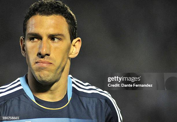 Maximiliano Rodriguez of Argentina leaves the field after a match between Uruguay and Argentina as part of the South American Qualifiers for the FIFA...