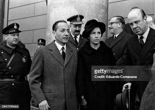 View of married Argentine couple, Minister of the Interior Guillermo Borda and Delfina Viton as they leave the Metropolitan Cathedral, Buenos Aires,...