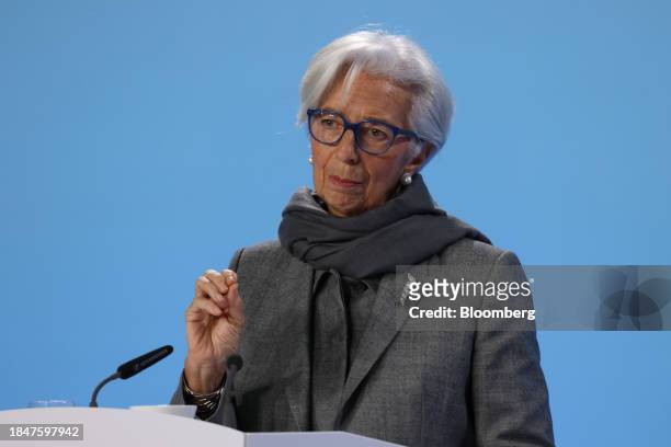 Christine Lagarde, president of the European Central Bank , at a rates decision news conference in Frankfurt, Germany, on Thursday, Dec. 14, 2023....