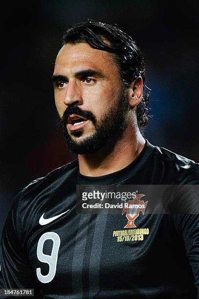 Hugo Almeida of Portugal looks on during the FIFA 2014 World Cup Qualifier match between Portugal and Luxembourg at Estadio Cidade de Coimbra on...