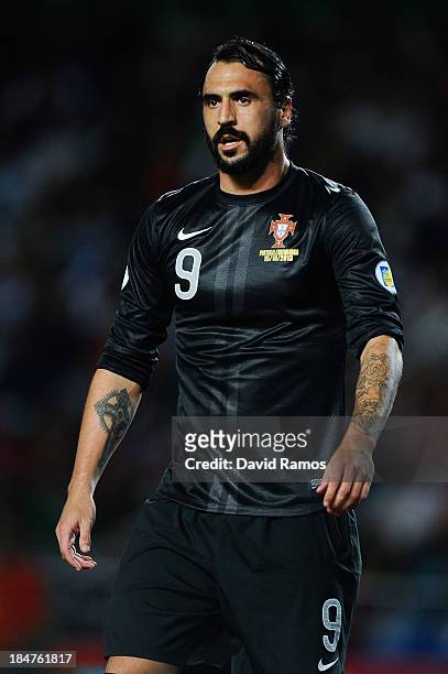 Hugo Almeida of Portugal looks on during the FIFA 2014 World Cup Qualifier match between Portugal and Luxembourg at Estadio Cidade de Coimbra on...