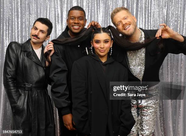 Matt Sallee, Kirstin Maldonado, Scott Hoying, and Mitch Grassi of Pentatonix are photographed backstage at iHeartRadio Jingle Ball 2023 at Madison...