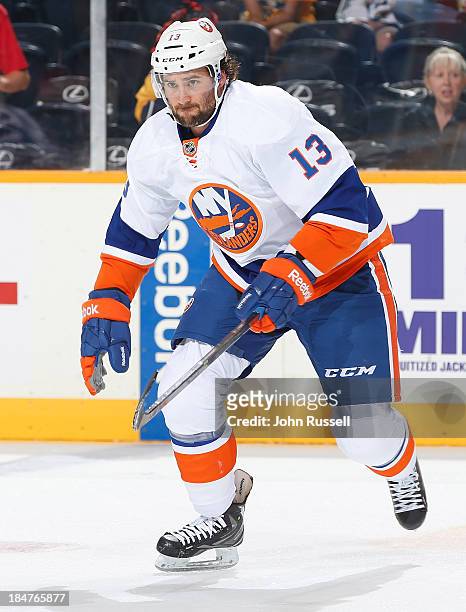 Colin McDonald of the New York Islanders skates against the Nashville Predators at Bridgestone Arena on October 12, 2013 in Nashville, Tennessee.