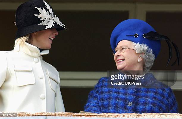 The Queen and Zara Phillips attend the Gold Cup race meeting on March 13, 2003 held at Cheltenham Racecourse, Cheltenham, England.