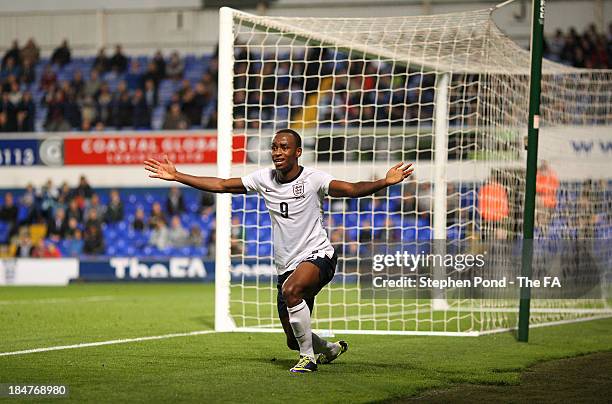 Saido Berahino of England appeals during the 2015 UEFA European U21 Championships Qualifying Group One match between England U21 and Lithuania U21 at...