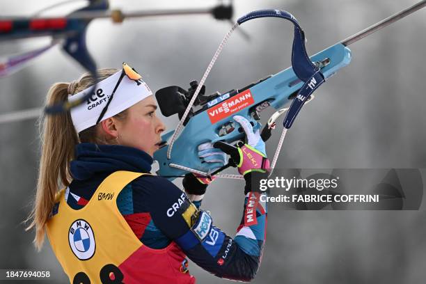 Norway's Ingrid Landmark Tandrevold competes in the Women's 7,5km sprint race as part of the Biathlon World Cup event in Lenzerheide, on December 14,...
