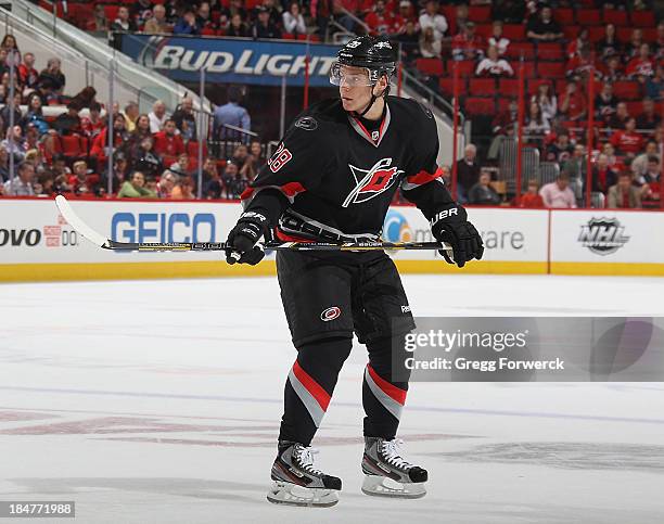 Alexander Semin of the Carolina Hurricanes skates for position on the ice during their NHL game against the Phoenix Coyotes at PNC Arena on October...