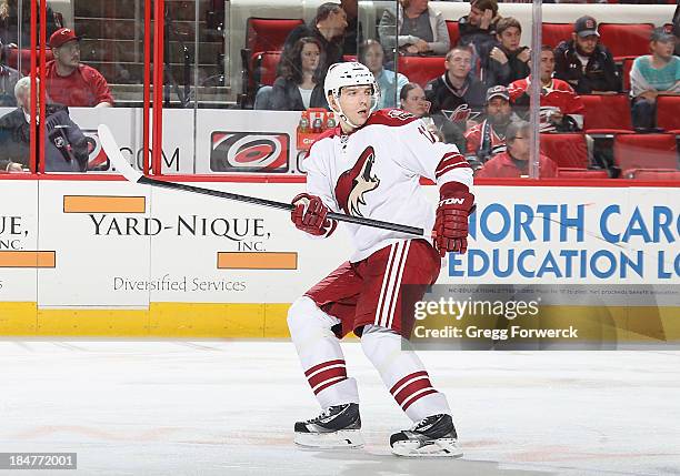 Radim Vrbata of the Phoenix Coyotes skates for position on the ice during their NHL game against the Carolina Hurricanes PNC Arena on October 13,...
