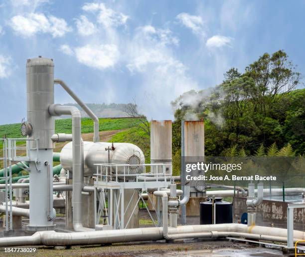 steam geothermal power station on the azores islands. - groundwater stock pictures, royalty-free photos & images