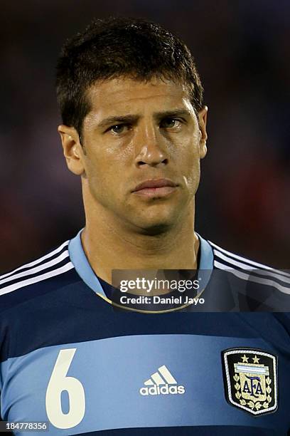 Sebastian Dominguez of Argentina before a match between Uruguay and Argentina as part of the 18th round of the South American Qualifiers at...