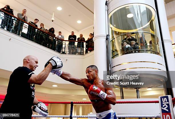 Kell Brook works out at Meadowhall shopping centre ahead of his Welterweight bout with Vyacheslav Senchenko on October 16, 2013 in Sheffield, England.