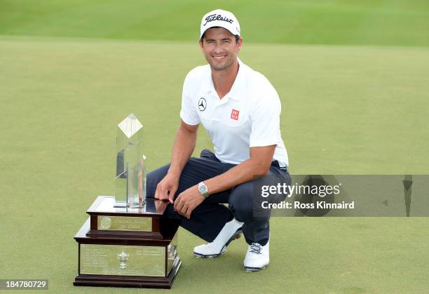 Adam Scott of Australia with the winners trophy after the final round of the PGA Grand Slam of Golf at Port Royal Golf Course on October 16, 2013 in...