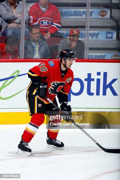 Curtis Glencross of the Calgary Flames skates against the Montreal Canadiens at Scotiabank Saddledome on October 9, 2013 in Calgary, Alberta, Canada....
