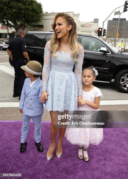 Maximilian David Muniz, Jennifer Lopez and Emme Maribel Muniz seen at the Twentieth Century Fox and DreamWorks Animation Los Angeles Premiere of...