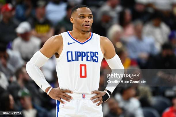 Russell Westbrook of the Los Angeles Clippers in action during the second half of a game against the Utah Jazz at Delta Center on December 08, 2023...