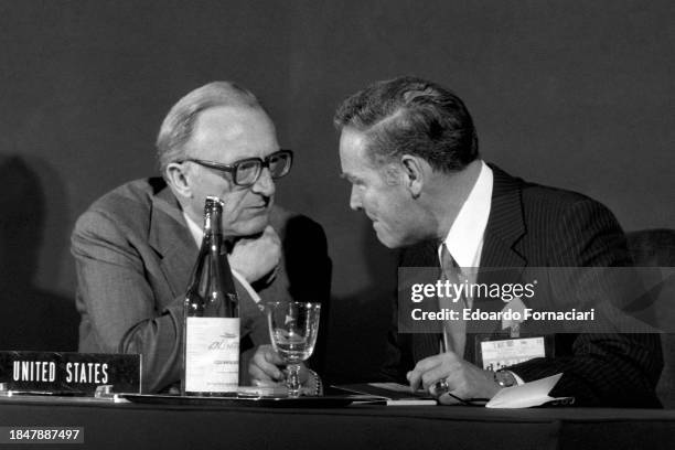 British Foreign Minister Lord Peter Carington with the Secretary of the United States Alexander Haig during the opening ceremony of NATO, Rome, May...